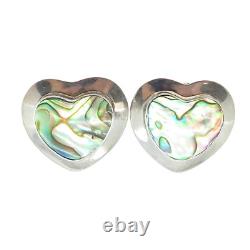 SAJEN 925 Sterling Silver Vintage Real Abalone Shell Heart Clip On Earrings