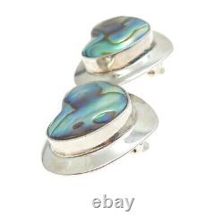 SAJEN 925 Sterling Silver Vintage Real Abalone Shell Heart Clip On Earrings