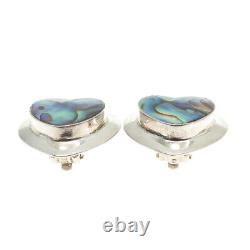 SAJEN 925 Sterling Silver Vintage Real Abalone Shell Heart Clip On Earrings