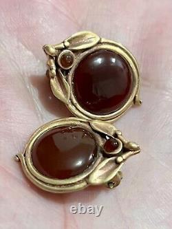 SALE! Vintage/Antique 9Ct Gold Carnelian Earrings. Handmade. Clip-on Added Later