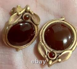 SALE! Vintage/Antique 9Ct Gold Carnelian Earrings. Handmade. Clip-on Added Later