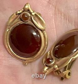 SALE! Vintage/Antique 9Ct Gold Carnelian Earrings. Handmade. Clip-on Added Later