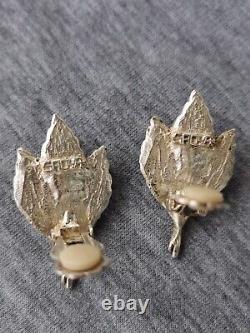 SAOYA PROVENCE Vintage Earrings Clips Roses Silver Metal 80s France