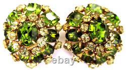 SCHREINER Gorgeous Green & Yellow Rhinestone Vintage Clip Earrings