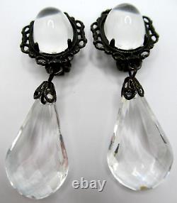 SCHREINER Signed Amazing Lucite Crystal Prism Jelly Belly Vintage Clip Earrings