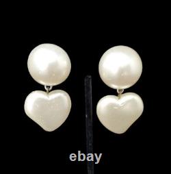 SIGNED Moschino Earrings Vintage 80s Chunky Faux Pearl Drop Dangle Clips RARE