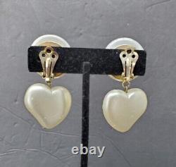 SIGNED Moschino Earrings Vintage 80s Chunky Faux Pearl Drop Dangle Clips RARE