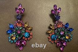 SIGNED VINTAGE THELMA DEUTSCH Multi Color Large Clip On Earrings- RARE