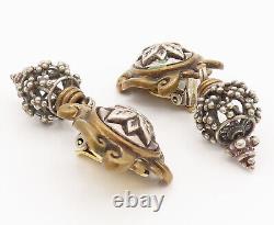 STEPHEN DWECK 925 Silver Vintage Two Tone Floral Clip On Earrings EG12392