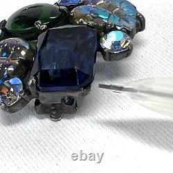 Schiaparelli Blue Green Cabochon Art Glass Iridescent Clip Earrings Vintage READ