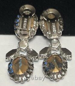 Schreiner NY Earrings Rare Vintage Rhodium Plate Blue Rhinestone Dangle Signed