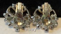Schreiner NY Earrings Rare Vintage Rhodium Plate Moonstone Glass Signed A53