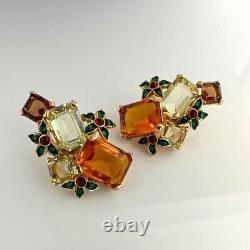 Signed Boucher Vintage Crystal enamel Clip On Earrings Vintage Fashion Earrings