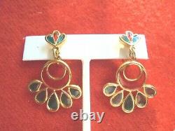 Signed CROWN TRIFARI Vintage Clip Earrings Plique A Jour Stained Glass Floral