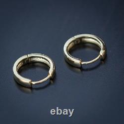Solid 14K Yellow Gold 925 Sterling Silver Clip On Small Hoop Earrings For Men