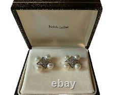 Sparkling Vintage Faux Pearl And Crystal Clip On Earrings by Judith Leiber