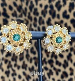 Sparkling Vintage NINA RICCI Signed Gold Tone Clip Earrings Near Mint Condition