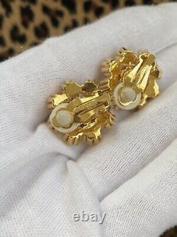 Sparkling Vintage NINA RICCI Signed Gold Tone Clip Earrings Near Mint Condition