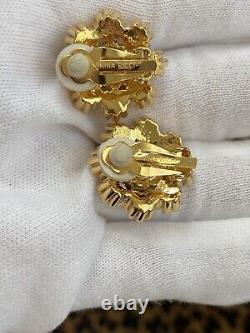 Sparkling Vintage NINA RICCI Signed Gold Tone Clip Earrings Near Mint Condition