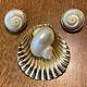 Spectacular crown trifari vintage dress clip earrings set early shell Unique