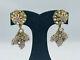 Stanley Hagler NYC Vintage Rhinestone Pearl Flower Clip Dangle Earrings