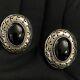 Stunning Large Vintage Estate Sterling Silver Onyx Shadowbox Clip On Earrings