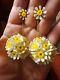 Super Rare Daisy Flower Antique Vintage Clip On Earrings GERMANY Stamped
