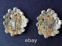 Superb French Vintage Designer TARATATA Clip-on Earrings Yellow-Green Crystals