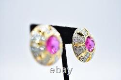 Swarovski Swan Signed Clip Earrings Vintage Rhinestone Pink Crystal Pave BinC