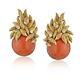 Tiffany & Co. 18k Yellow Gold Vintage Round Coral Diamond Clip On Earrings