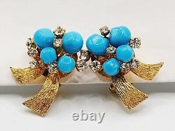 VERY RARE 1960s Vintage Clip EARRINGS Poured Glass & Rhinestone CHRISTIAN DIOR