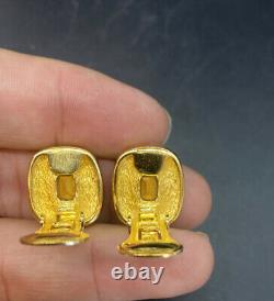 VINTAGE 1970s CHRISTIAN DIOR GOLD TONE BLUE Topaz CLIP-ON EARRINGS
