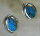 VINTAGE 1 oval turquoise inlay color 0.925 Sterling Silver Clip On Earrings