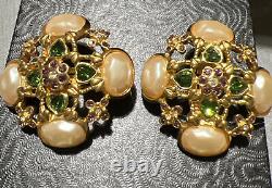 VINTAGE Elizabeth Taylor for Avon Clip Earrings Forever Violet Baroque Pearl HTF