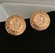 VINTAGE GIVENCHY PARIS NEW YORK GOLD TONE Iconic Coin Logo CLIP EARRINGS