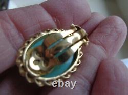 VINTAGE TURQUOISE CABOCHON 14K YELLOW GOLD CLIP ON EARRINGS ESTATE 12.1 grams