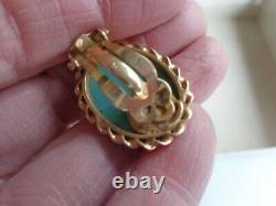 VINTAGE TURQUOISE CABOCHON 14K YELLOW GOLD CLIP ON EARRINGS ESTATE 12.1 grams