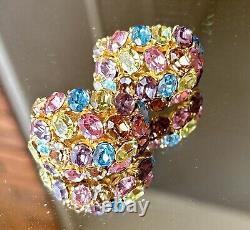 VTG CINER Large Pastel RHINESTONE Clip EARRINGS SIGNED HUGE