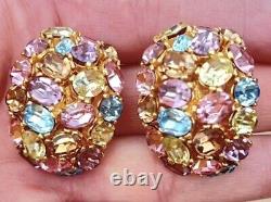 VTG CINER Large Pastel RHINESTONE Clip EARRINGS SIGNED HUGE