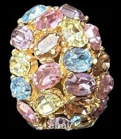 VTG CINER Large Pastel RHINESTONE Clip EARRINGS SIGNED HUGE