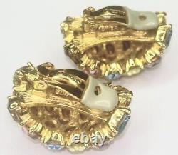 VTG CINER Large Pastel RHINESTONE Clip EARRINGS SIGNED HUGE