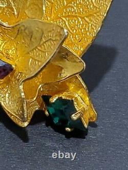 VTG Dominique Aurientis Paris France Golden Leaf & Crystals Clip On Earrings