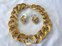 VTG GIVENCHY runway CHUNKY gold link CHOKER NECKLACE with matching clip earrings