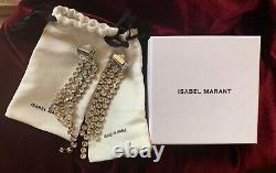 VTG Isabel Marant signed silver crystal dangle 5 3/4 clip earrings with box+bags