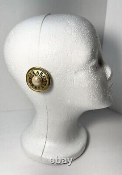 VTG KARL LAGERFELD Iconic Gold Tone XL Logo Clip Earrings Baroque Pearls 1.75