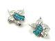 VTG Pennino Sterling Floral Form Costume Clip-On Earrings withAqua Blue Crystals