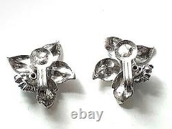VTG Pennino Sterling Floral Form Costume Clip-On Earrings withAqua Blue Crystals