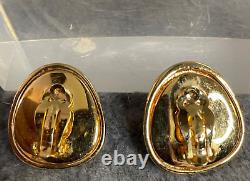 VTG S. A. L Earrings Signed Pearl Crystal Gold Toned Oval Clip Earrings Vintage