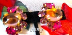 VTG Signed Schreiner Pink Inverted Glass Clip NY Earrings Cabochon Dome Shaped