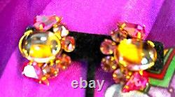 VTG Signed Schreiner Pink Inverted Glass Clip NY Earrings Cabochon Dome Shaped